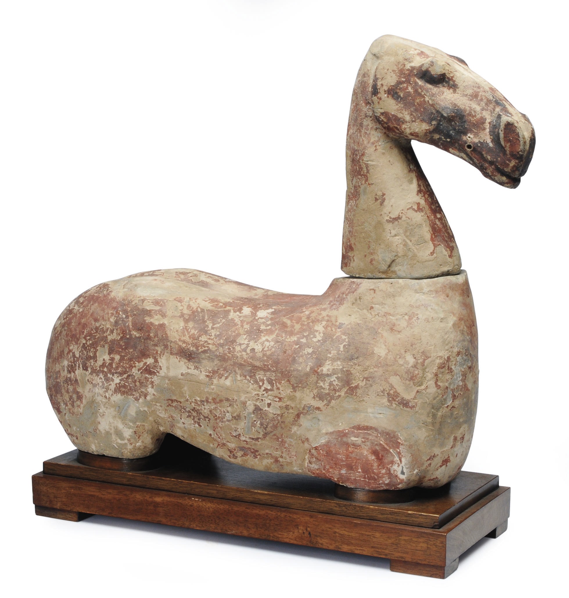 A CHINESE PAINTED POTTERY TORSO OF A HORSE,