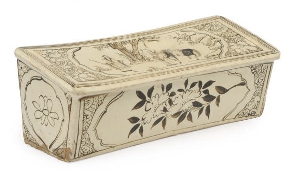 A CHINESE CIZHOU PAINTED AND GLAZED RECTANGULAR STONEWARE PILLOW,