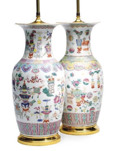 TWO CHINESE PORCELAIN FAMILLE VERTE VASES MOUNTED AS LAMPS,