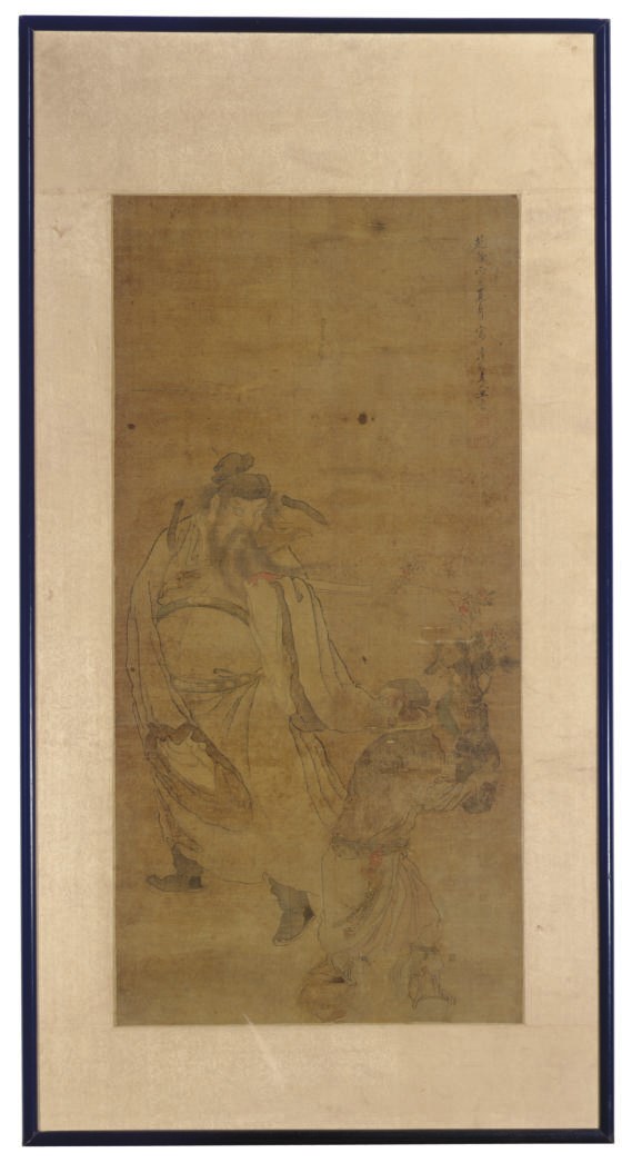 A CHINESE PAINTING ON SILK OF ZHONG KUI AND DEMON,