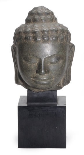 A MON-DVRAVATI STYLE HEAD OF BUDDHA