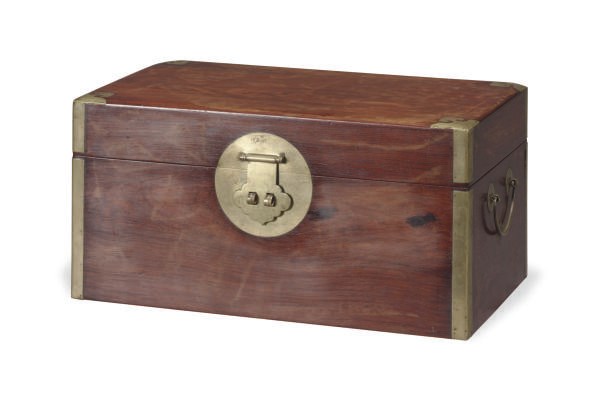 A CHINESE BRASS-MOUNTED HUANGHUALI BOX,