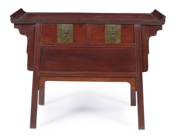 A CHINESE HUANGHUALI AND HARDWOOD TWO DRAWER ALTAR COFFER,
