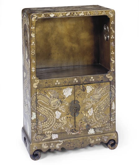 A KOREAN GREEN LACQUERED, MOTHER-OF-PEARL, SHAGREEN AND TORTOISESHELL CABINET**,