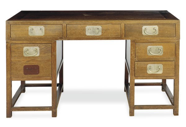 A CHINESE HARDWOOD PEDESTAL DESK,