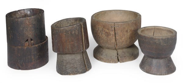 FOUR CHINESE WOOD MORTARS