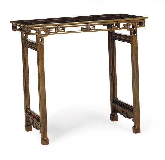 A CHINESE FRUITWOOD RECESSED LEG TRESTLE TABLE,