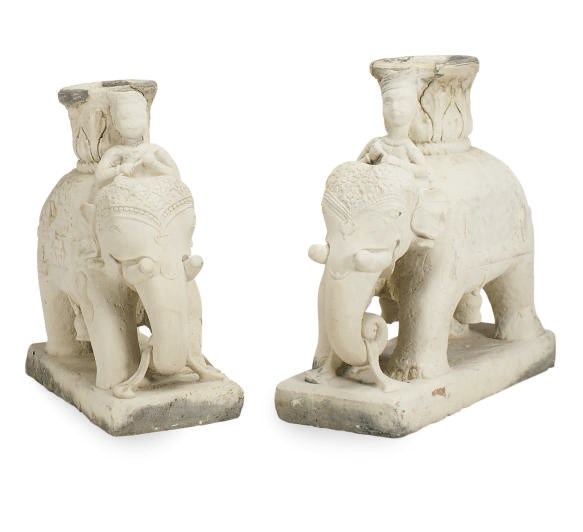 A PAIR OF STONE FIGURAL JARDINIERES,