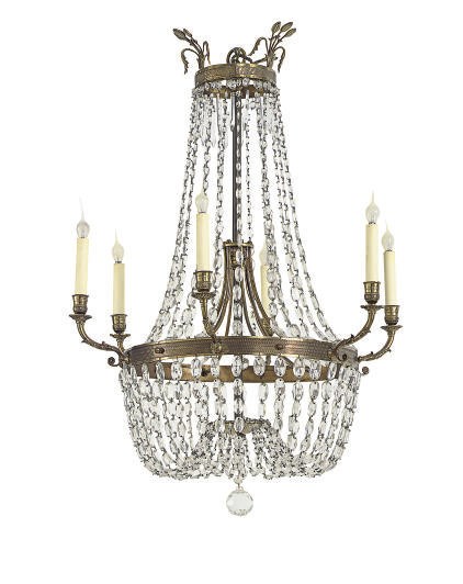 A CONTINENTAL GILT-METAL AND CUT-GLASS SIX-LIGHT CHANDELIER,