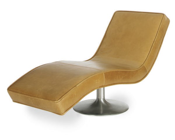 AN ALUMINUM AND LEATHER SWIVEL CHAISE-LONGUE,