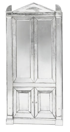 A PAIR OF MIRRORED CORNER CABINETS,