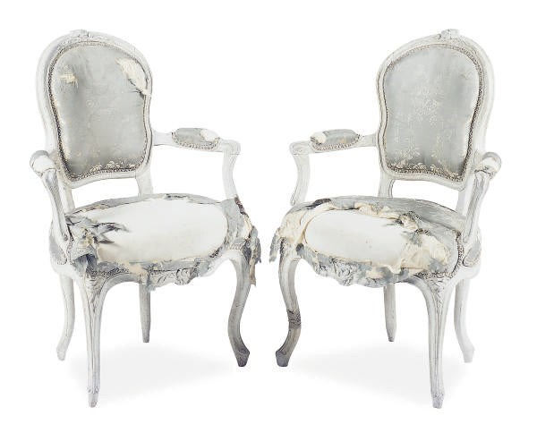 A PAIR OF LOUIS XV CREAM-PAINTED UPHOLSTERED PETIT FAUTEUILS,
