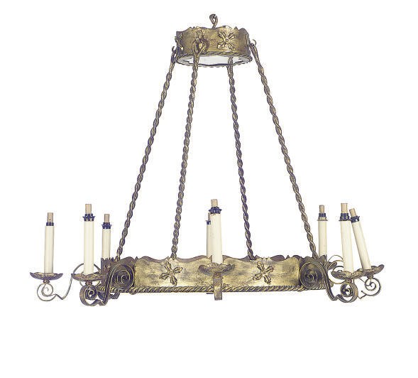 A GILT-METAL AND MIRRORED GLASS EIGHT-LIGHT CHANDELIER,