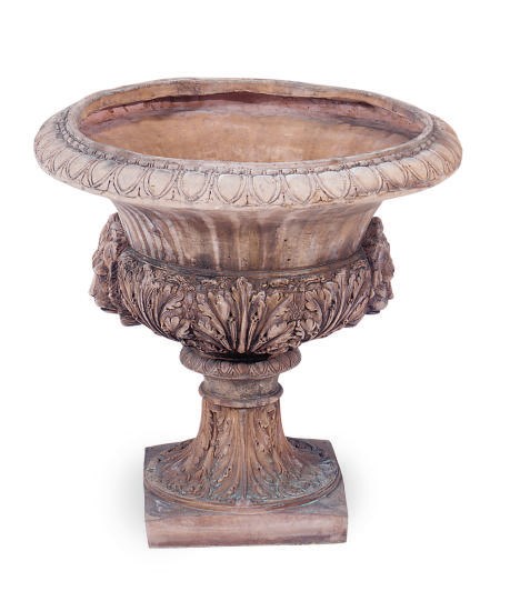 A CONTINENTAL TERRACOTTA URN,