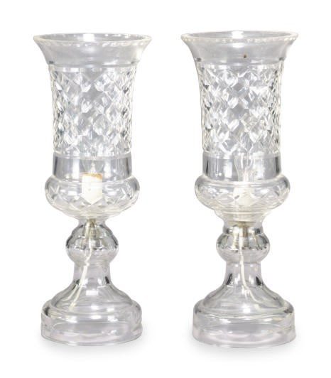 A PAIR OF CUT-GLASS TABLE LAMPS,