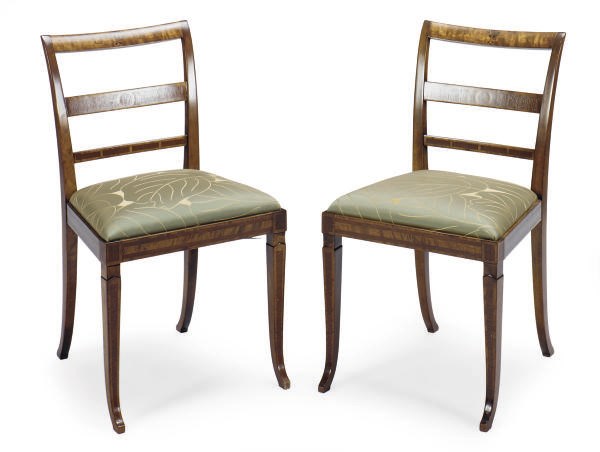 A PAIR OF INLAID FRUITWOOD SIDE CHAIRS,