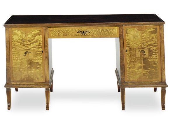 A SWEDISH MAHOGANY AND MARQUETRY DESK,