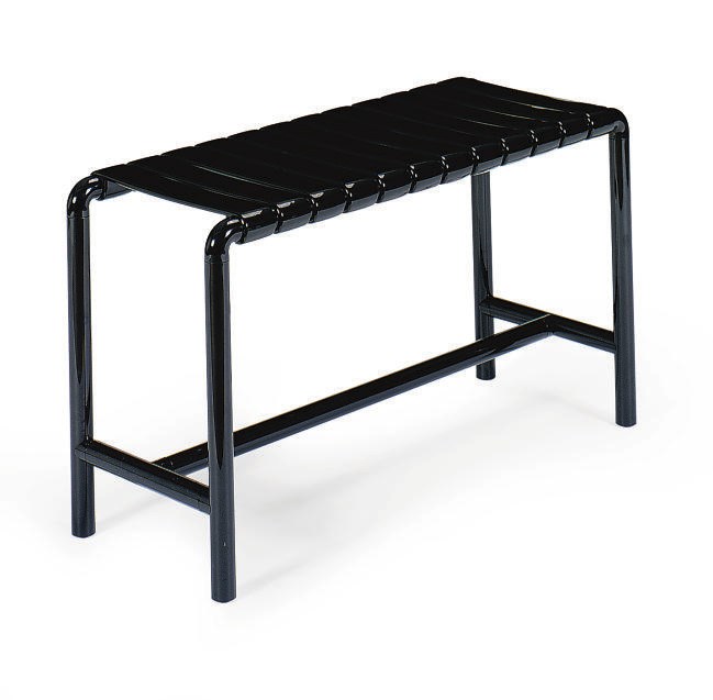 A BLACK HARD PLASTIC BENCH,