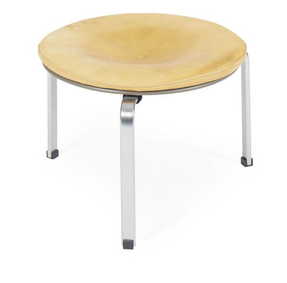 A STEEL AND LEATHER 'PK-33' STOOL,