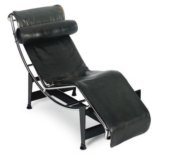 A STEEL, CHROMED-METAL AND LEATHER CHAISE-LONGUE,