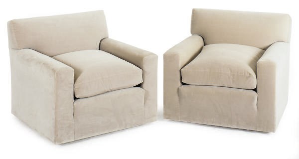 A PAIR OF VELVET UPHOLSTERED CLUB CHAIRS,