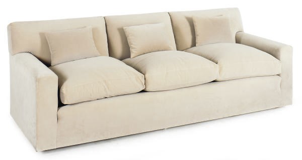 A PAIR OF VELVET UPHOLSTERED SOFAS,
