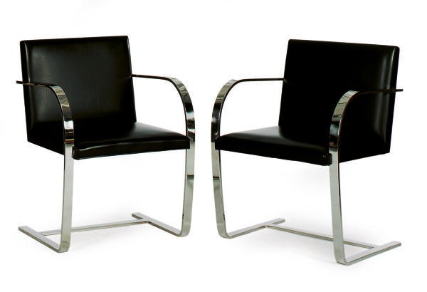 A SET OF EIGHT STAINLESS STEEL AND LEATHER 'BRNO' CHAIRS,