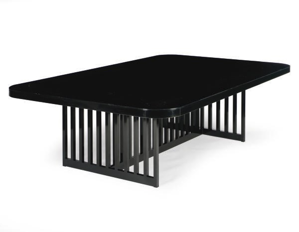 A BLACK LACQUERED DINING TABLE,