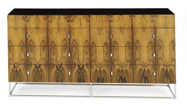 A CHROMED-METAL MOUNTED, LACQUER AND ROSEWOOD CHEST-OF-DRAWERS**,