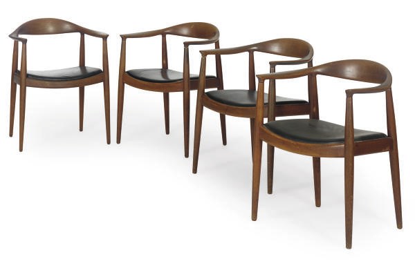 A MATCHED SET OF TEN TEAK DINING CHAIRS,