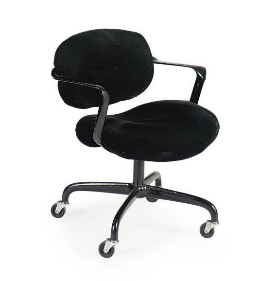 AN ENAMELED-METAL SWIVEL DESK CHAIR,