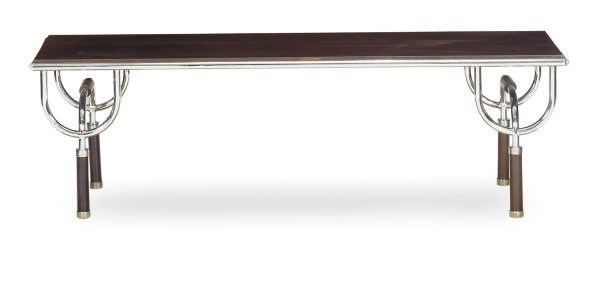 AN ITALIAN MAHOGANY AND CHROMED-METAL 'TRI-6' COFFEE TABLE,