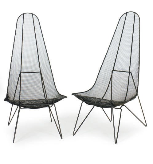A PAIR OF ENAMELED METAL 'SCOOP' CHAIRS,