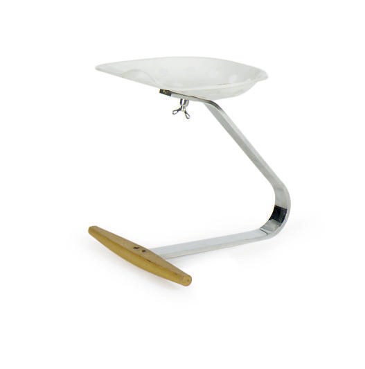 AN ENAMELED-METAL, STAINLESS STEEL AND BEECHWOOD 'MEZZADRO' STOOL,