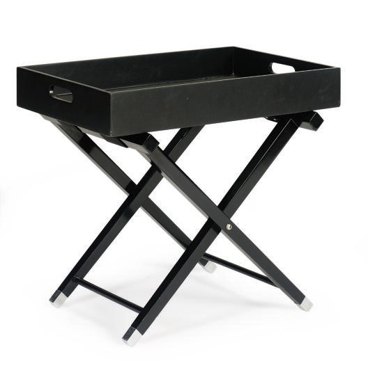 THREE EBONIZED BUTLER'S TRAYS-ON-STANDS,