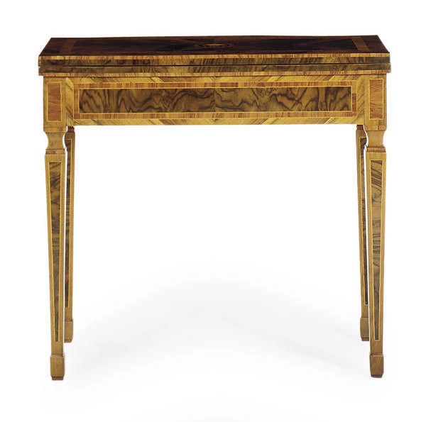 A CENTRAL EUROPEAN ROSEWOOD, FRUITWOOD AND MARQUETRY CARD TABLE**,
