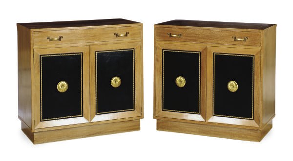A PAIR OF GILT-BRONZE MOUNTED LIMED-MAHOGANY AND LEATHER CABINETS,