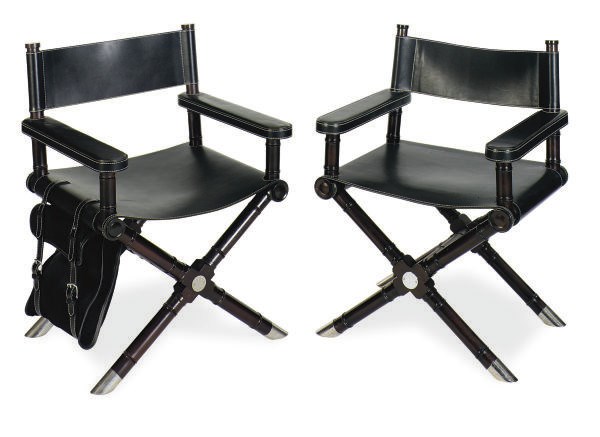 A PAIR OF METAL-MOUNTED MAHOGANY AND LEATHER 'DIRECTOR'S' CHAIRS,