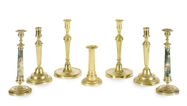 THREE PAIRS OF CANDLESTICKS,