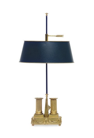 A GILT-METAL TWO-LIGHT TABLE LAMP,