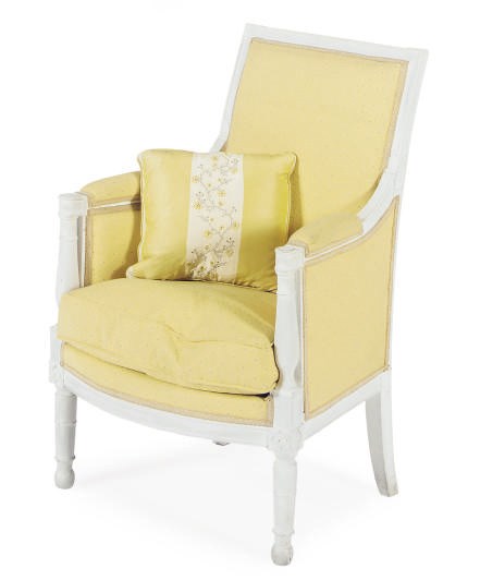 A FRENCH PAINTED AND UPHOLSTERED BERGERE,
