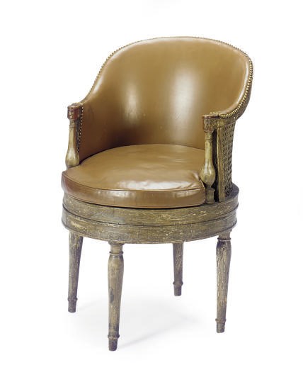 A LOUIS XVI PAINTED AND CANED SWIVEL BERGERE,