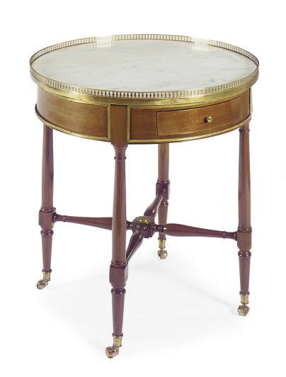 A GILT-METAL MOUNTED MAHOGANY AND MARBLE-TOP BUILLOTTE TABLE,