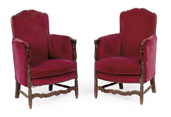 A PAIR OF FRENCH BEECHWOOD AND UPHOLSTERED BERGERES,