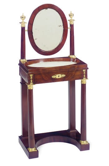 A GILT-METAL MOUNTED MAHOGANY AND MARBLE WASH STAND,