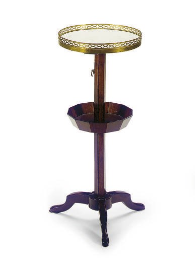 A FRENCH MAHOGANY AND MARBLE-TOP ADJUSTABLE GUERIDON,