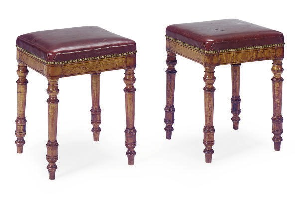 A PAIR OF FRUITWOOD AND BIRCH STOOLS,