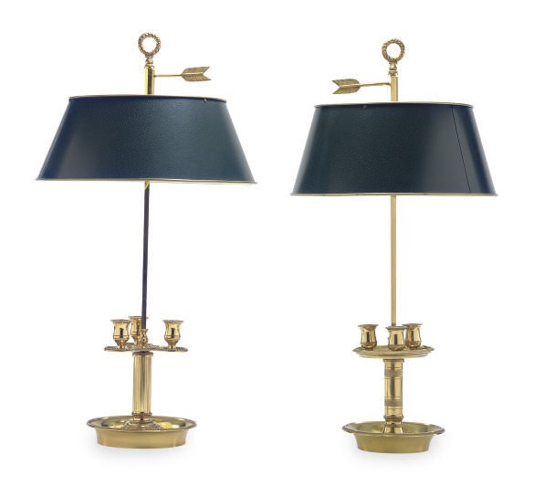 TWO GILT-METAL BUILLOTTE LAMPS,