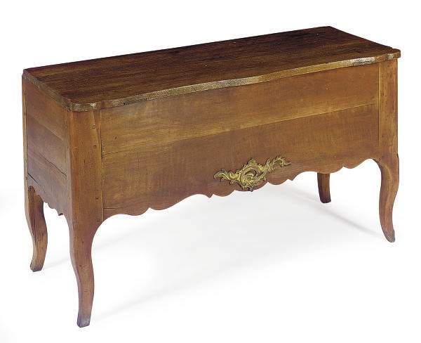 A FRENCH PROVINCIAL GILT-METAL MOUNTED CHERRYWOOD AND WALNUT BLANKET CHEST,