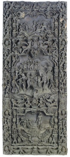 A BRONZE-PATINATED METAL PANEL,